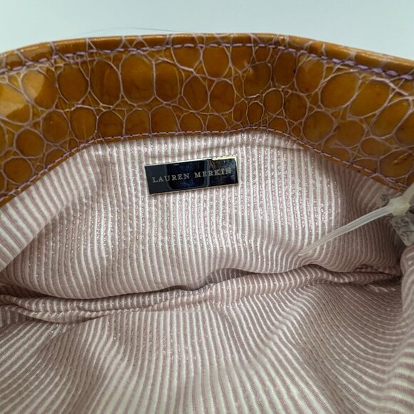 NWT Lauren Merkin Louise Clutch Caramel Croc Embossed Patent Leather Evening Bag - Picture 3 of 5